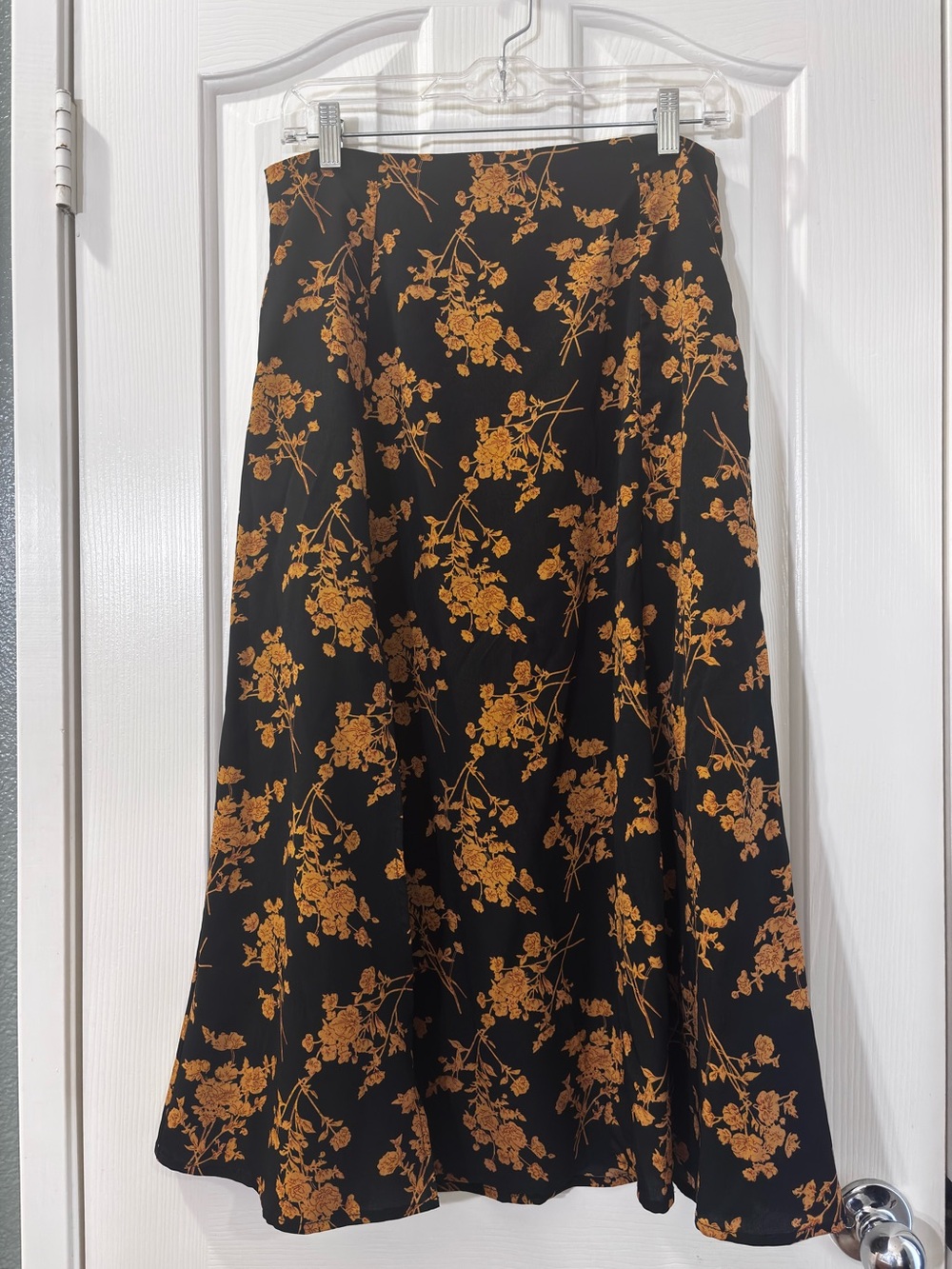 Rihoas Black Mustard Orange Floral A-Line Slit Skirt